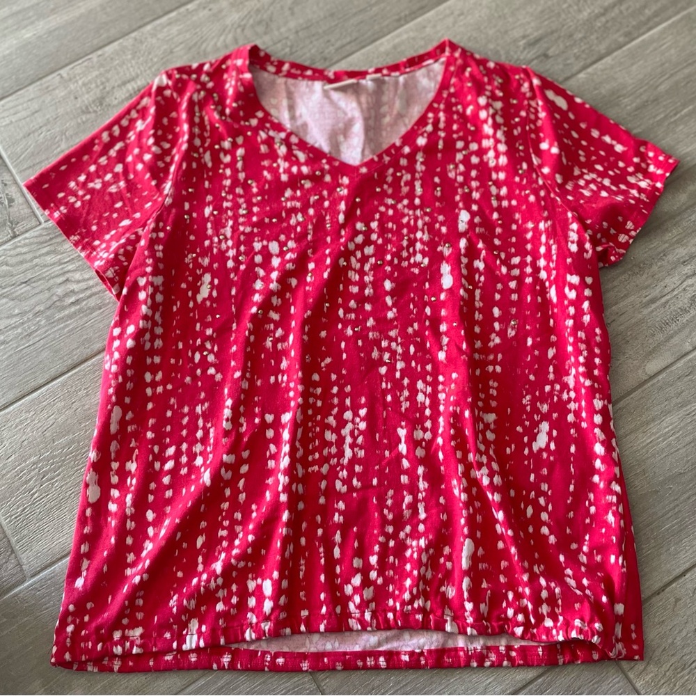 Rafaella Red and White Patterned Short Sleeve Top